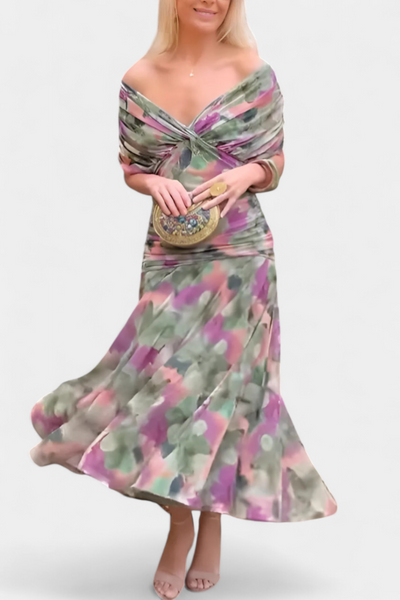 Alondra™ | Robe Longue Élégance Florale (Vert et Violet)