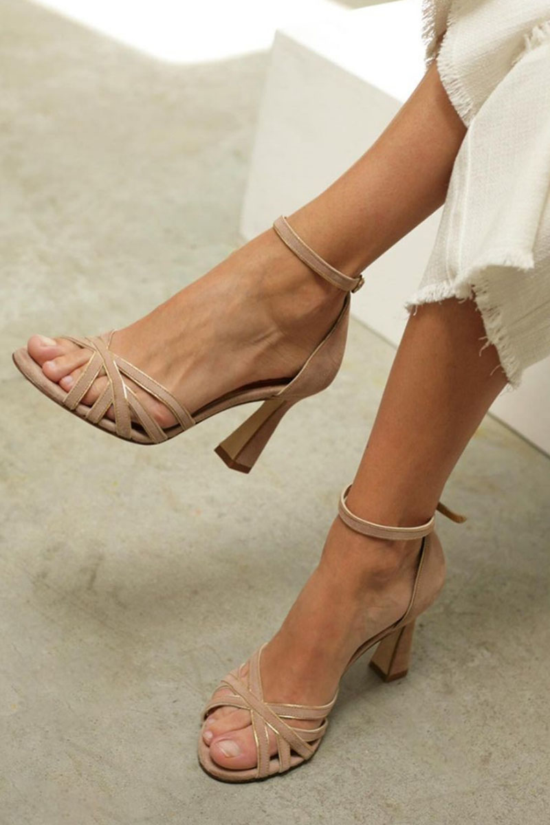Claire™ | Sandales patchwork à bout rond et talon fin
