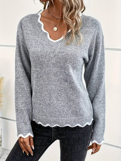 Éléonore™ | Pull Col V Festonné