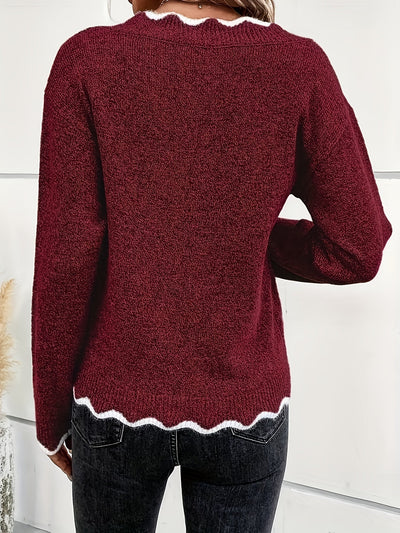 Éléonore™ | Pull Col V Festonné