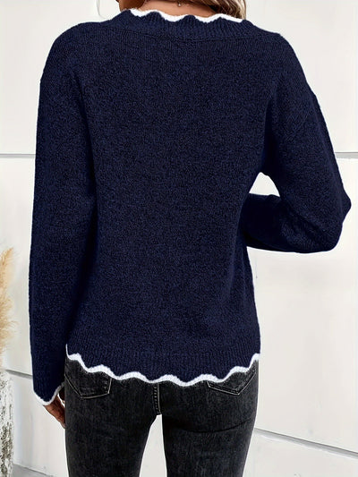 Éléonore™ | Pull Col V Festonné