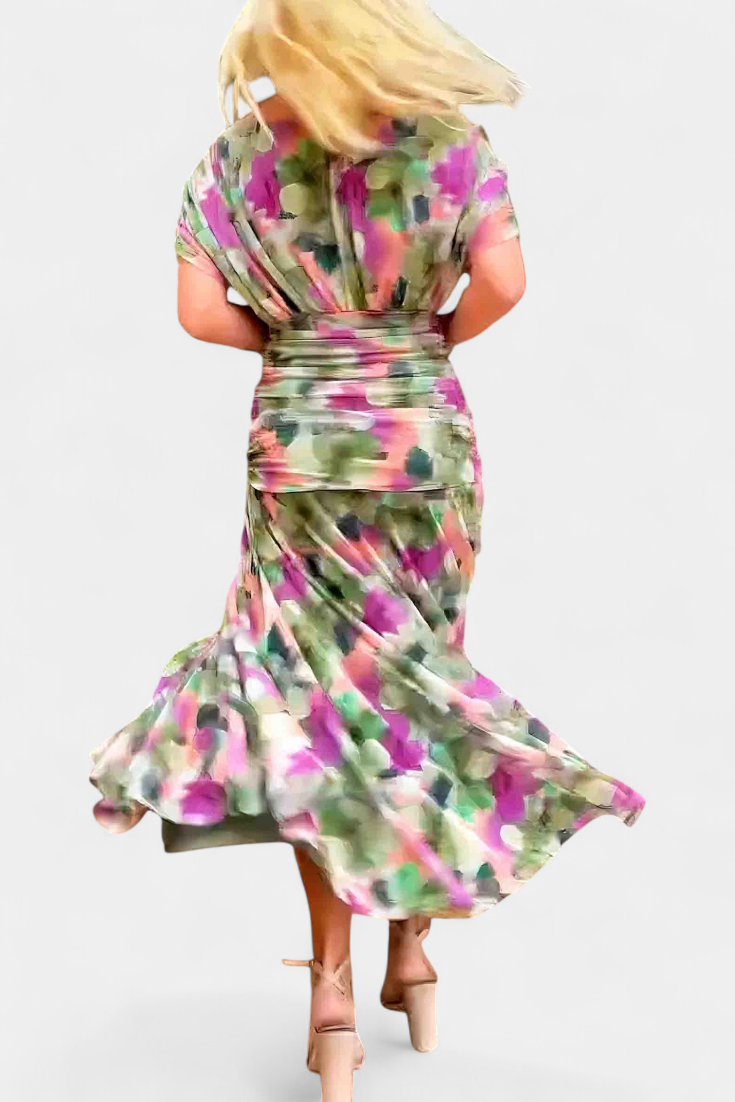 Alondra™ | Robe Longue Élégance Florale (Vert et Violet)