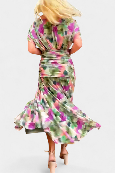 Alondra™ | Robe Longue Élégance Florale (Vert et Violet)