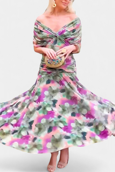 Alondra™ | Robe Longue Élégance Florale (Vert et Violet)