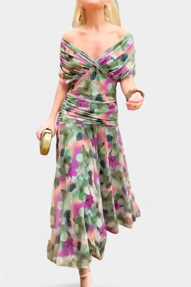 Alondra™ | Robe Longue Élégance Florale (Vert et Violet)