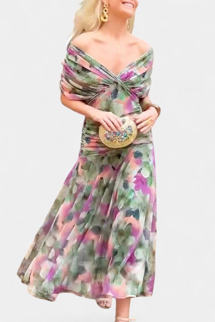 Alondra™ | Robe Longue Élégance Florale (Vert et Violet)