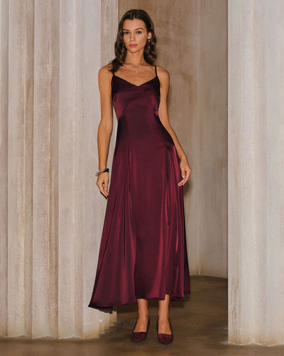 Bellamy - Robe maxi satin bordeaux