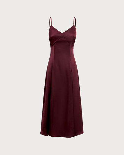 Bellamy - Robe maxi satin bordeaux