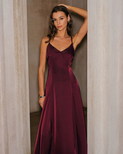 Bellamy - Robe maxi satin bordeaux