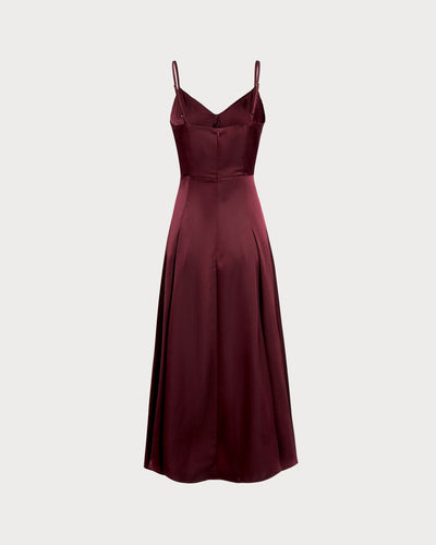 Bellamy - Robe maxi satin bordeaux