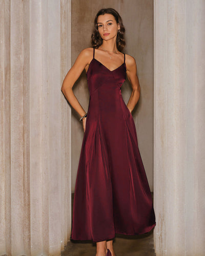 Bellamy - Robe maxi satin bordeaux